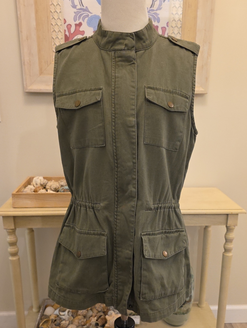 Charlotte Russe Olive Green Sleeveless Utility Vest